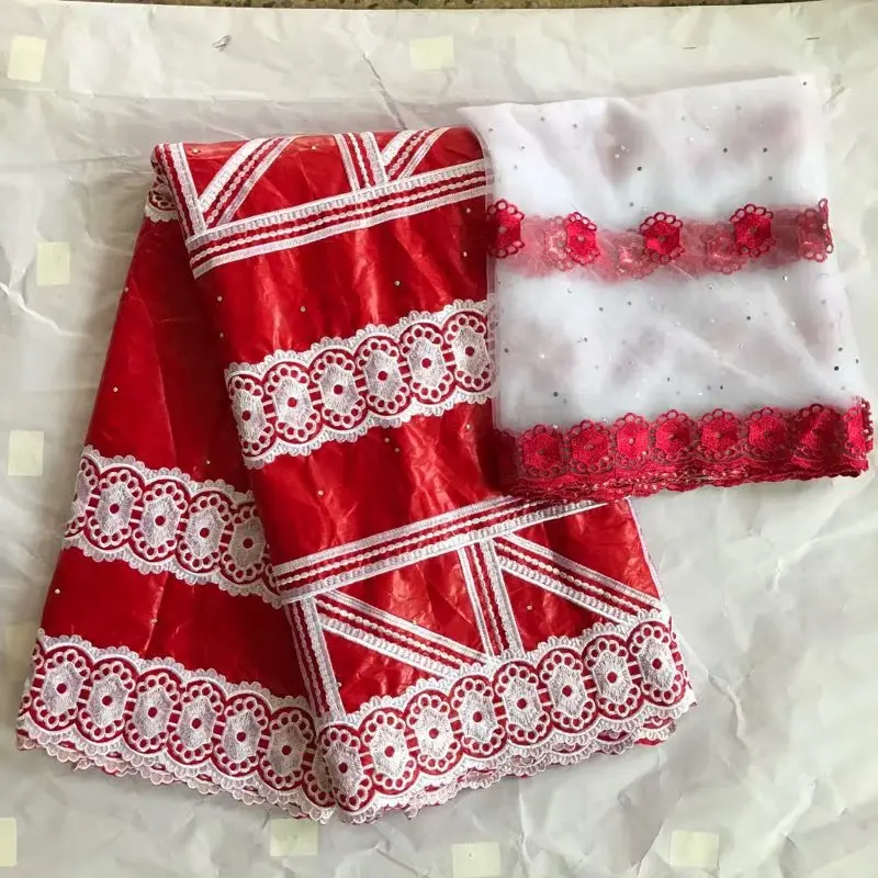 red Красный африканский Базен riche ткань Африканский Базен broderie бассейна riche getzner guinea парча ткань Базен brode кружева 5+ 2 ярдов/партия - Цвет: red