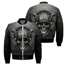 

The new unisex 3D bomber jacket Trippy skull print zipper aviator casual Harajuku street plus cotton thicker oversized coat