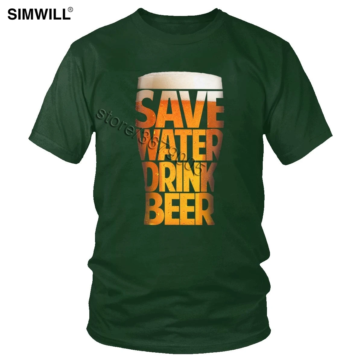 Модная мужская футболка с надписью «Save Water Drink Beer», забавная футболка с надписью «Alcohol Lover», Классическая хлопковая Повседневная Уличная одежда с короткими рукавами - Цвет: Forest Green