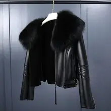 Женские утепленные меховые теплые пальто с отложным воротником, зимние Мотоциклетные Куртки из искусственной кожи с длинным рукавом, куртки из искусственного меха
