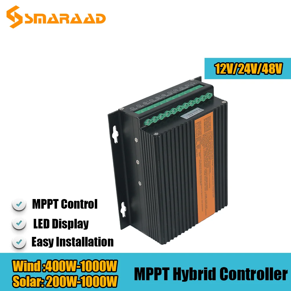 Wind Solar Hybrid Controller Boost MPPT Carga para 1000W 800W Generador de turbina de viento 400W 300W Panel solar con carga de descarga 12V 24V AUTO, 1000W viento, 400W solar 