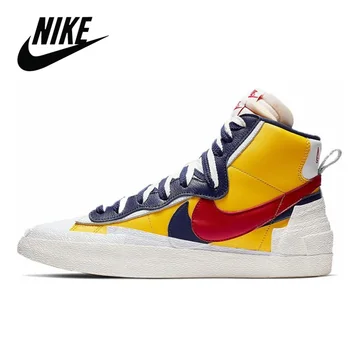 

Original Sacail X Nike Blazer Mid Gold Navy Vintage graffiti hook mid-top skateboarding shoes men and women AA3832-100
