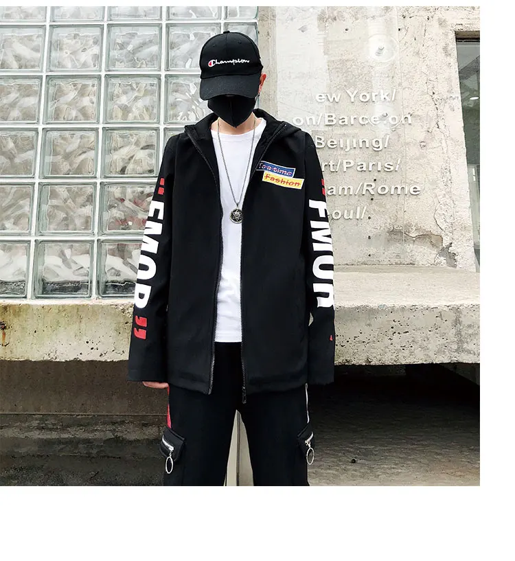 Новые осенние западные уличные стильные модные принтованные мужские куртки с капюшоном в стиле хип-хоп повседневные пальто на молнии с длинными рукавами уличная одежда
