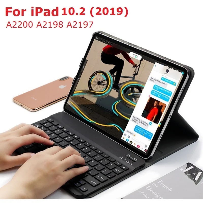 Русский Испанский чехол для iPad 10,2 чехол с клавиатурой Bluetooth A2197 A2198 A2200 для iPad 7-го поколения Чехол для клавиатуры