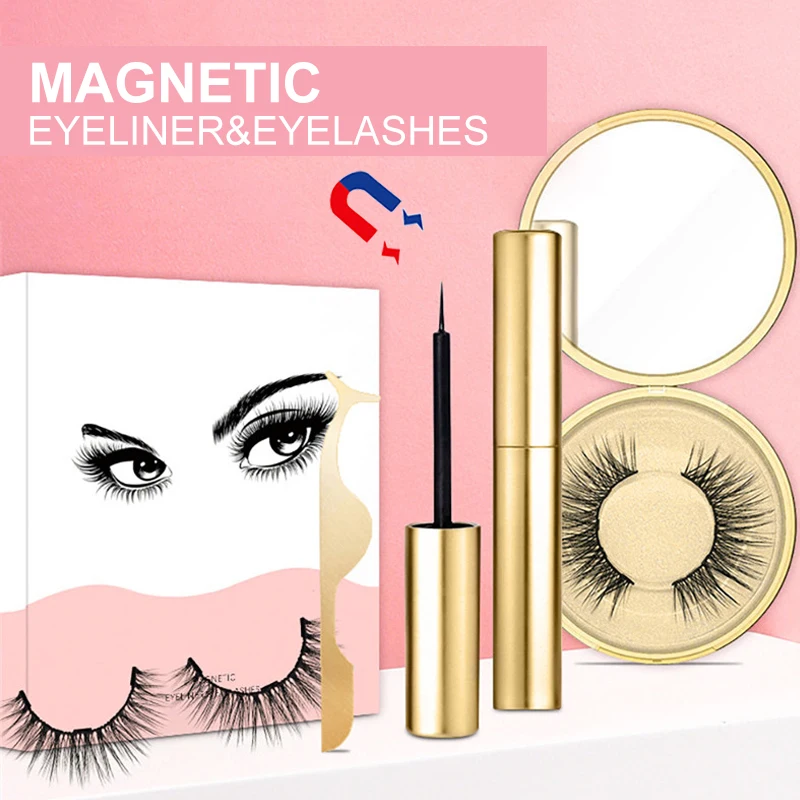 

Natural Thick Magnetic Eyeliner Eyelashes Set No Glue Prevent Allergy Handmade Magnetic Fake Eyelashes With Eyelashes Applicator