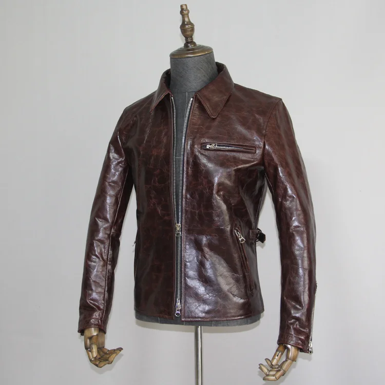 guess genuine leather coats & jackets Free shipping.High quality batik cowhide jacket.vintage 1930 heavy genuine leather coat,slim motor leather wear.sales black sheepskin coat