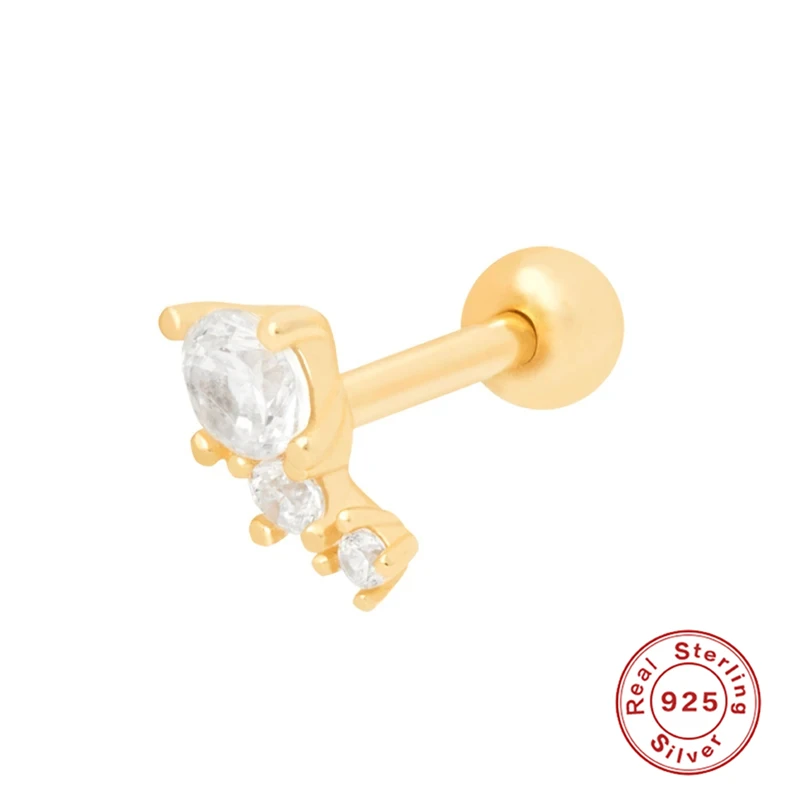 

GS 925 Sterling Silver Cute Bling Diamond Piercing Cartilage Stud Earrings Personalized Women Girls Fine Jewelry Accessories