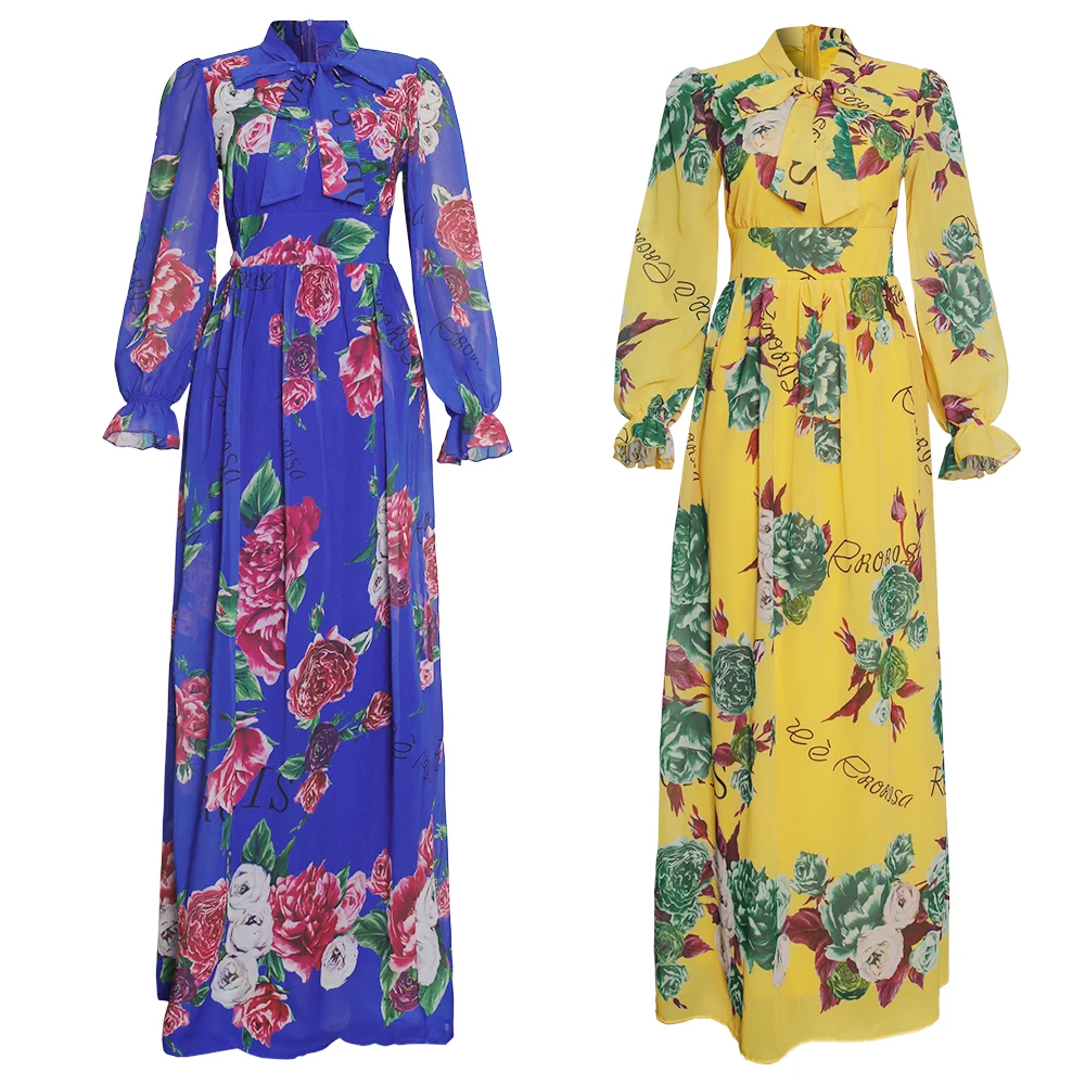 MD Dinner Dresses For Women 2022 New African Spring Summer Elegant Gown Flowers Printed Dashiki Long Dress Ladies Clothing 229#