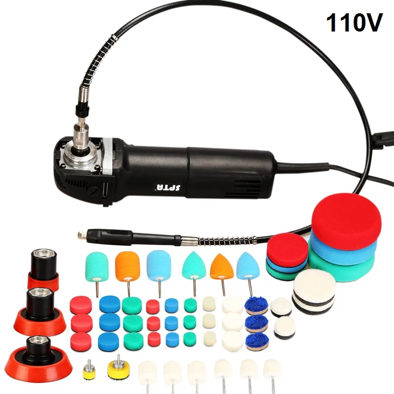110V Polisher Set SPTA Мини-машинка роторная полировальная машинка полировщик RO полировщик Авто Детализация супер полировка с 58 шт. полировальный набор смешанных размеров - Цвет: 110V Polisher Set