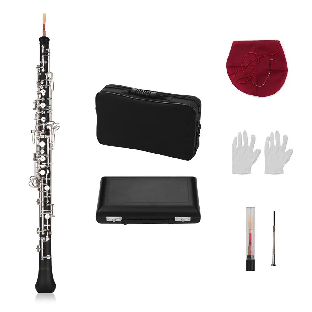 Silver-plated Keys Muslady Профессиональный oboe C Ключ полуавтоматический стиль никелированные ключи деревянный духовой инструмент с гобо Рид перчатки, Чистящая салфетка - Цвет: Silver-plated Keys