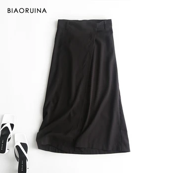 

BIAORUINA Women's Minimalist Black High Waist A-line Skirt Female Street Style Knee-Length Slim Skirts New Arrival