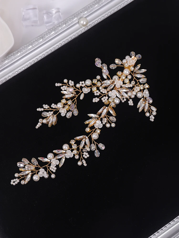 Bridal Hair Accessories Gold Wedding Hair Accessories Rhinestone Pearl Luxury Headband And Earrings For Women Bridal Headwear Hair Jewelry hair accessories bridal hair accessories