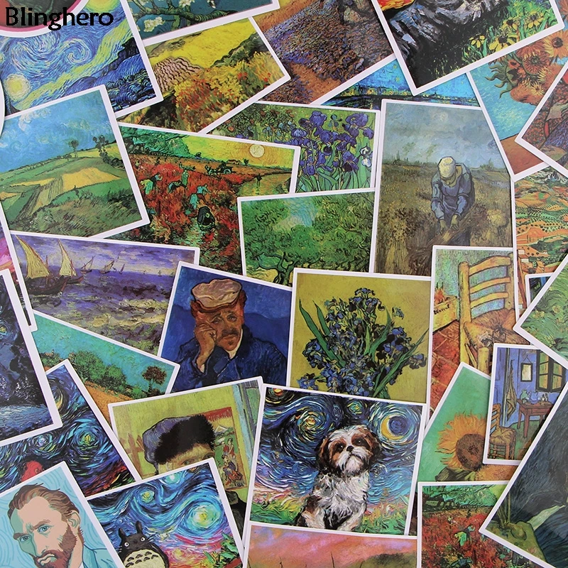 Blinghero Van Gogh Stickers 36Pcs/set Painting Stickers Stationery Stickers Laptop Luggage Stickers Decals For Colletion BH0303