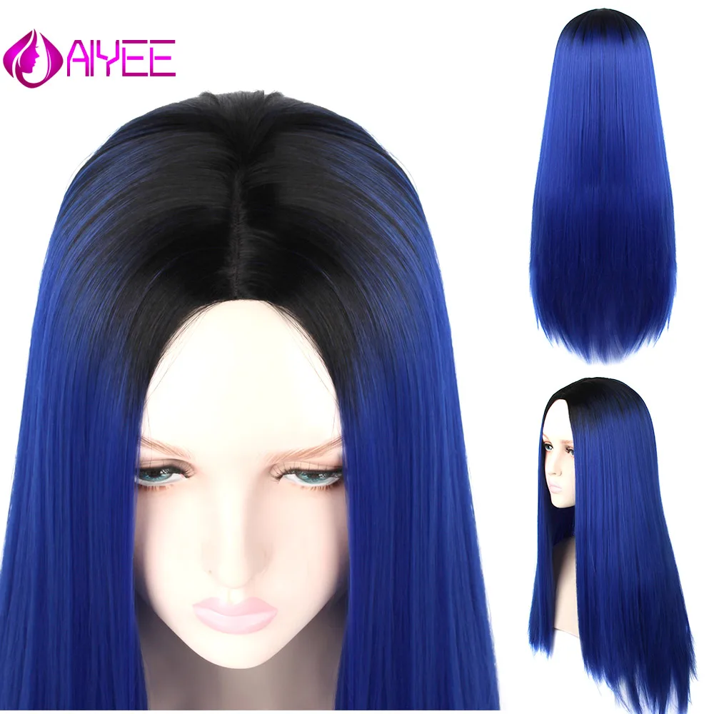 

AIYEE 26''22''Synthetic Wig Cosplay Wig Resistant Black Purple Green Colors Part Heat Wave Blonde Wig Synthetic Wig
