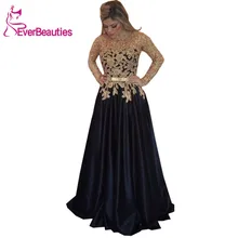 Мусульманское вечернее платье с длинными рукавами, полное покрытие, атласная аппликация, платья для выпускного вечера, Robe De Soiree