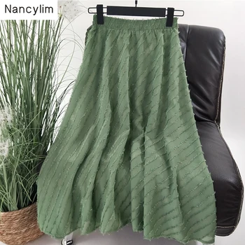 

Joker Fairy Feather Fringed Chiffon Skirt Women Elastic High Waist Ins Super Fire A-line Skirt Summer Autumn Female Lady Skirts