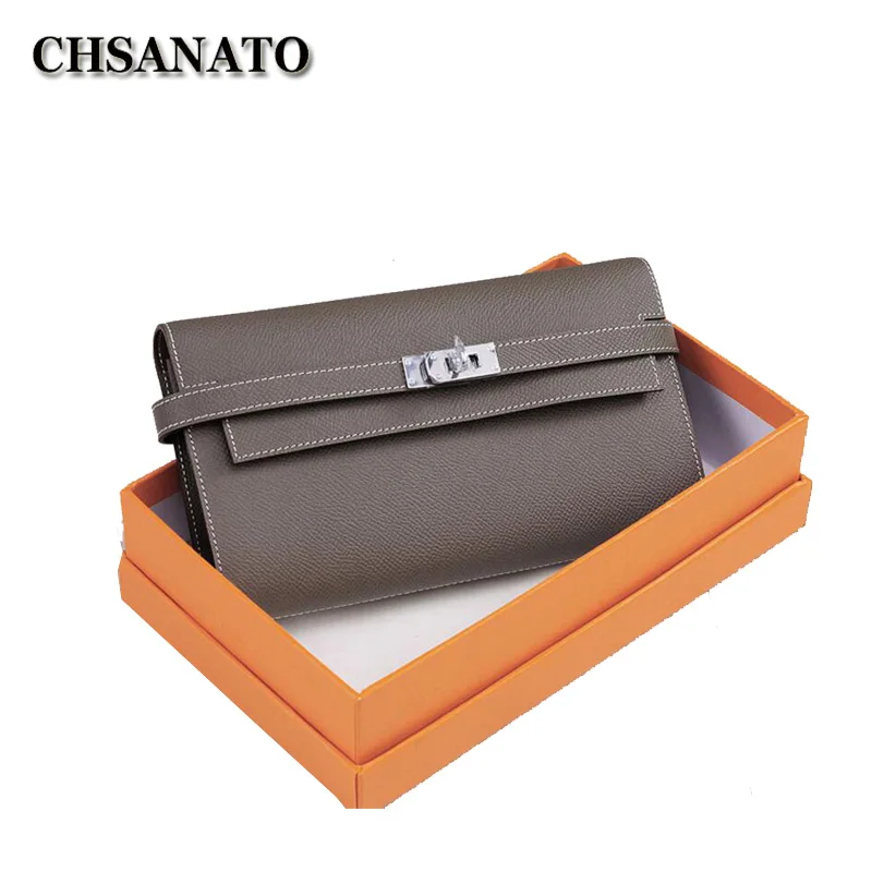 

CHSANATO Luxury Women Designer Wallet High Quality Woman Famous Brand Wallets Genuine Leather Ladies Purses With Orange Gift Box