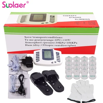 

Russian/English Electrical Muscle Stimulator Body Relax Muscle Massager Pulse Tens Acupuncture Therapy Slipper+Glove+16Pads+Box