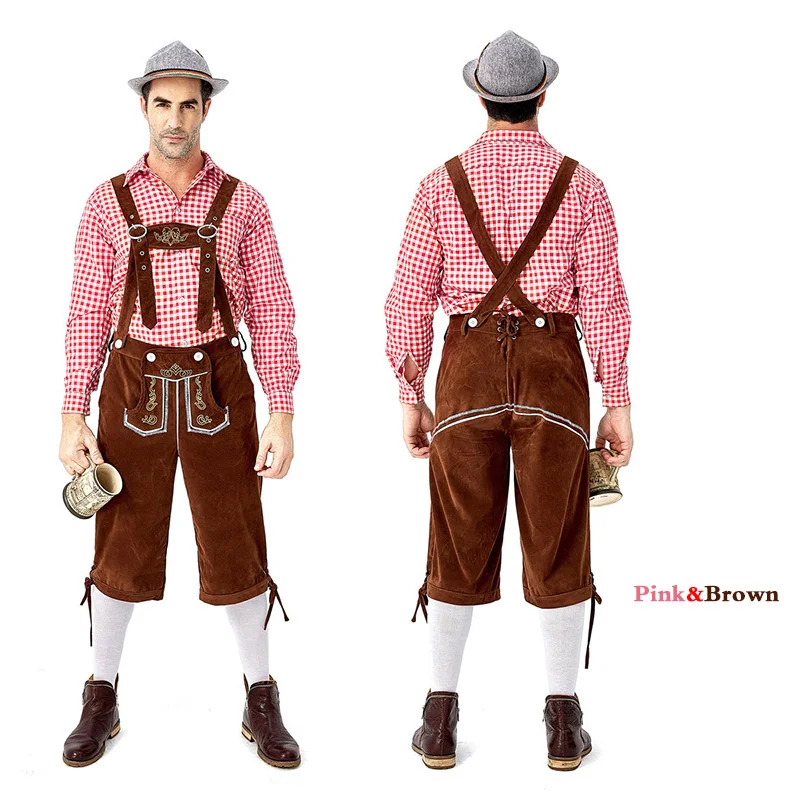 2 шт или 3 шт горячие немецкие пивные мужские костюмы для взрослых немецкий, баварский Октоберфест костюм для мужчин Хэллоуин Косплей костюмы - Цвет: costum with hat3