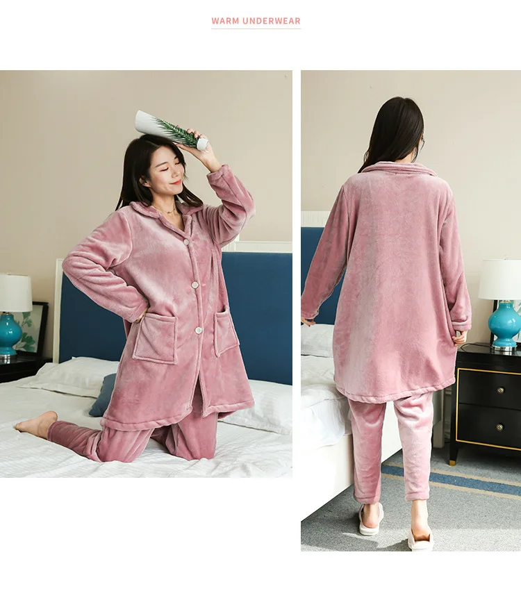 Зимняя теплая Фланелевая пижама, женский кардиган, рубашка+ штаны, комплект из 2 предметов, спортивные костюмы, Женская домашняя одежда, костюмы, одежда для сна, мягкая теплая