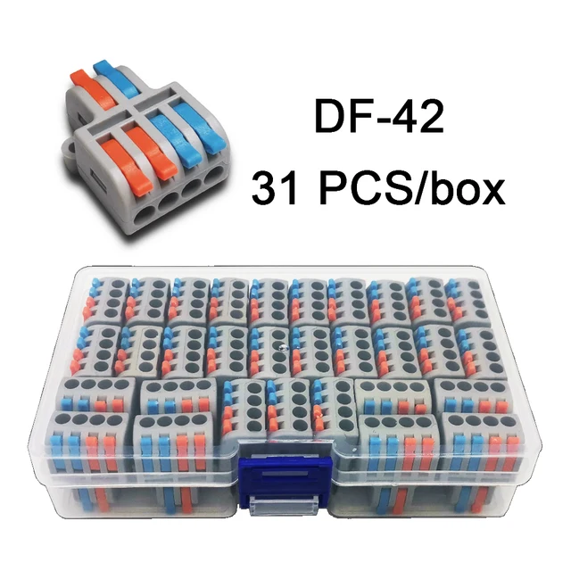 Mini Fast Boxed Wire Connector 2-2M DF-42/62 Compact Conductor Spring Wiring Connector Conductor Push-in Terminal Block DF-42 31PCS