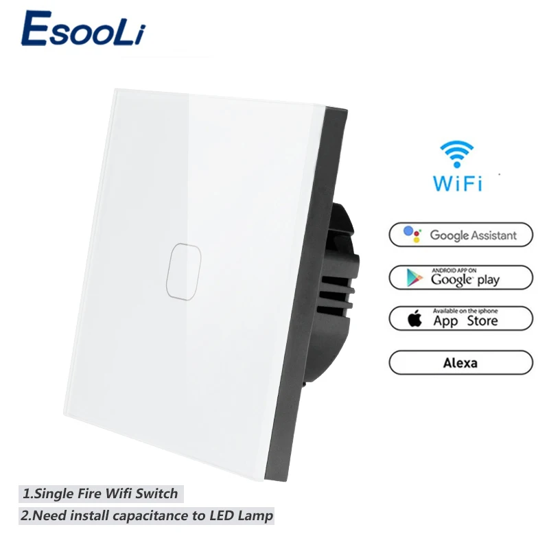 

EsooLi EU Standard 1 Gang Tuya/Smart Life/ewelink WiFi smart switch Touch Switch for Google Home Amazon Alexa Voice Control