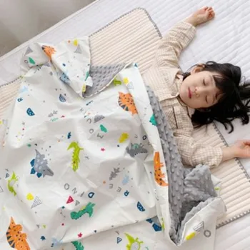 

Cotton Multi-purpose Dinosaur Cartoon Baby Blanket Children Soothing Peas Warm And Cool Double-layer Blankets Cart Raschel Gift