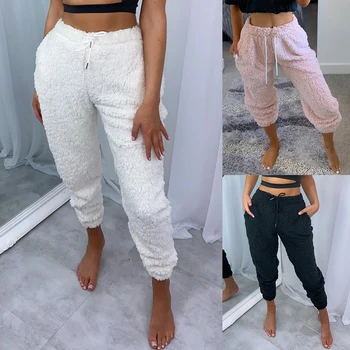 

Women Flannel Pajama Bloomers Pants 2020 Winter Elastic Loose Trousers Waist Solid Pajamas Bottom Home Sleep Underwear