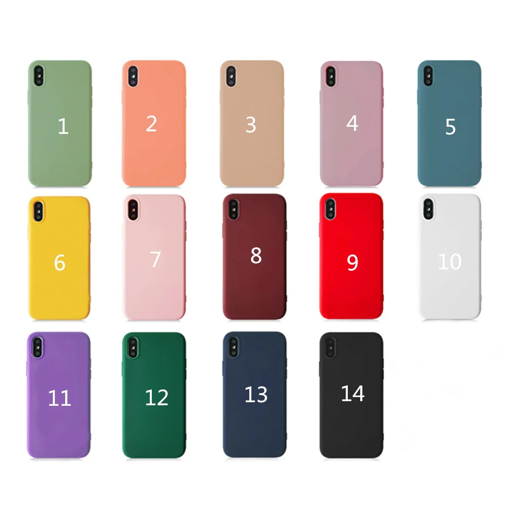 100 шт Мягкий ТПУ чехол силиконовый сплошной цвет чехол для iPhone 7/8 plus X XR XS MAX
