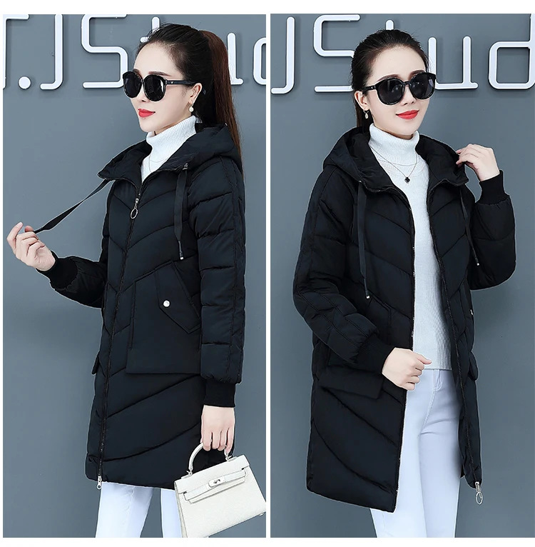 High Quality Winter Jacket Women Parker Thick Down Cotton Jacket Large Size Mid-Long Hooded Outerwear Women Warm Winter Coat - Цвет: black