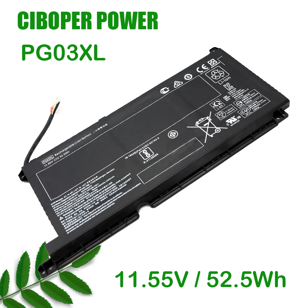 Bateria de Laptop cp Genuína Pg03xl 11.55v 52.5wh para 15-dk 15-dk0125tx 831758 831532008 422
