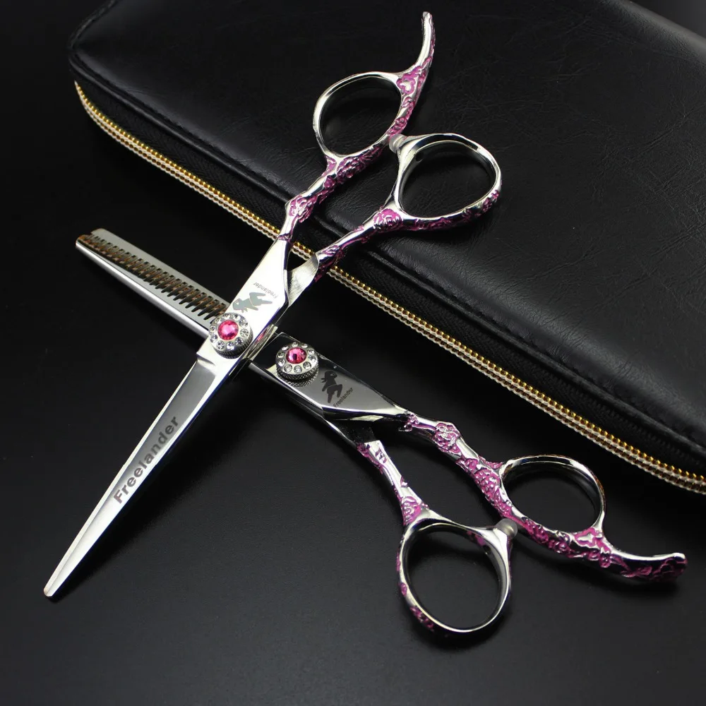 6 дюймов Розовая ручка сливы 440c ножницы для стрижки волос Thinning Парикмахерские ножницы набор JP440C парикмахерские ножницы инструмент
