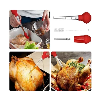 

Turkey Syringe Meat Injector Kit, Marinade Needle Pump Drip with Basting Brush and Cleaning Brush