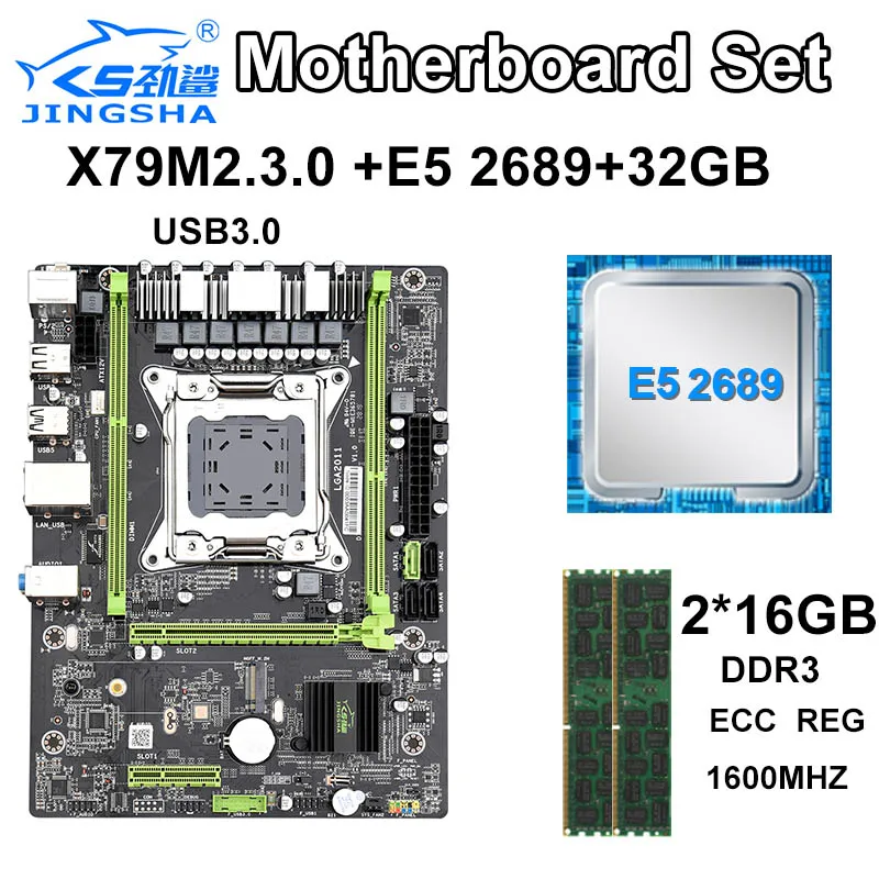 ^Cheap JINGSHA X79M2 .3.0 motherboard set with Xeon E5 2689 2.6GHz 8 Core 16 Threads CPU and 2*16=32gb ddr3 1600mhz ecc reg ram memory