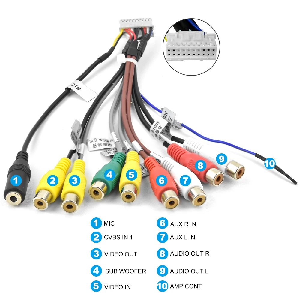 podofo rádio do carro estéreo rca saída microfone adequado para android multimídia player adaptador cabo