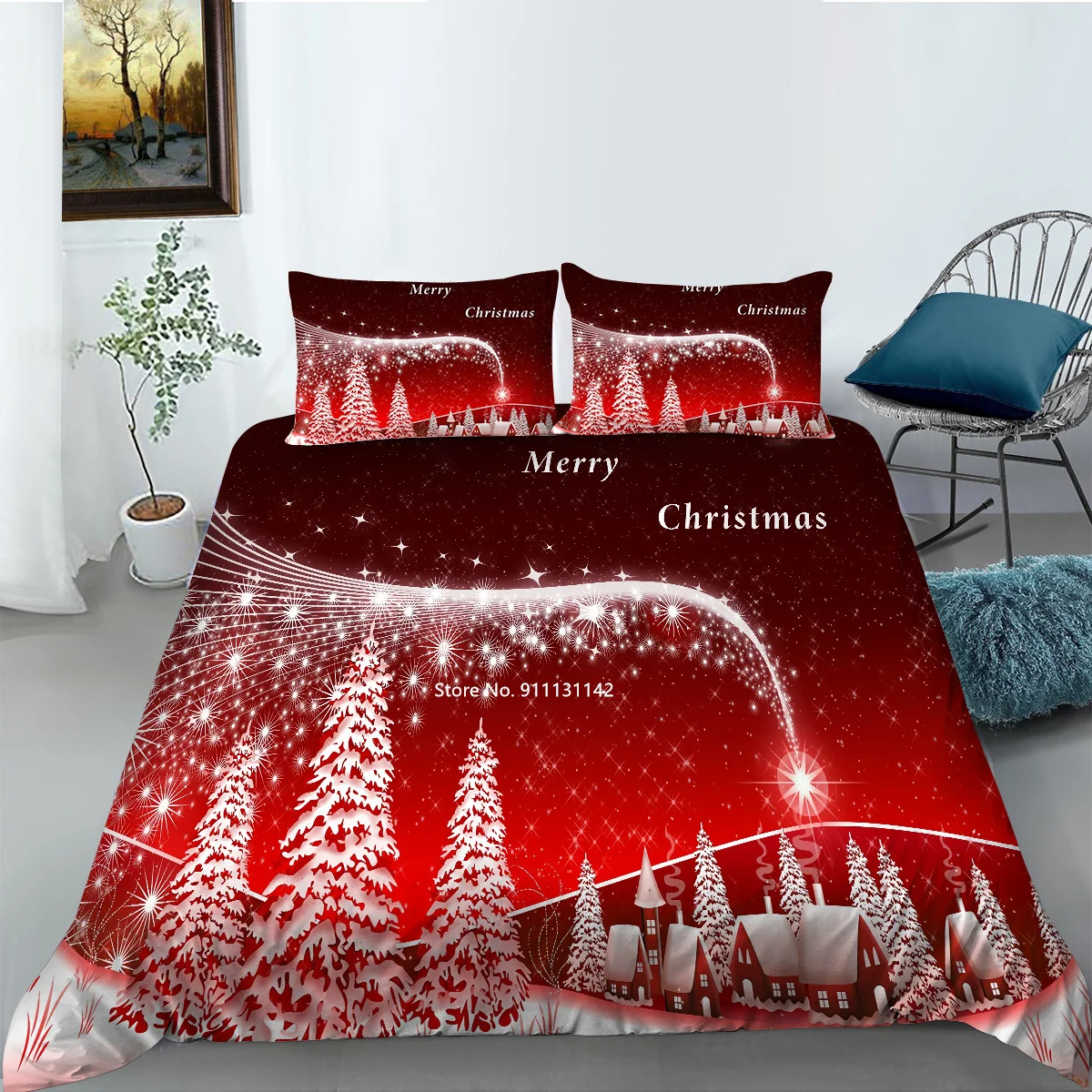 Creative Cartoon Christmas Pattern Bedding Set 3D Digital Printed Down Duvet Cover Pillowcase Multi-size Bedroom Home Textile