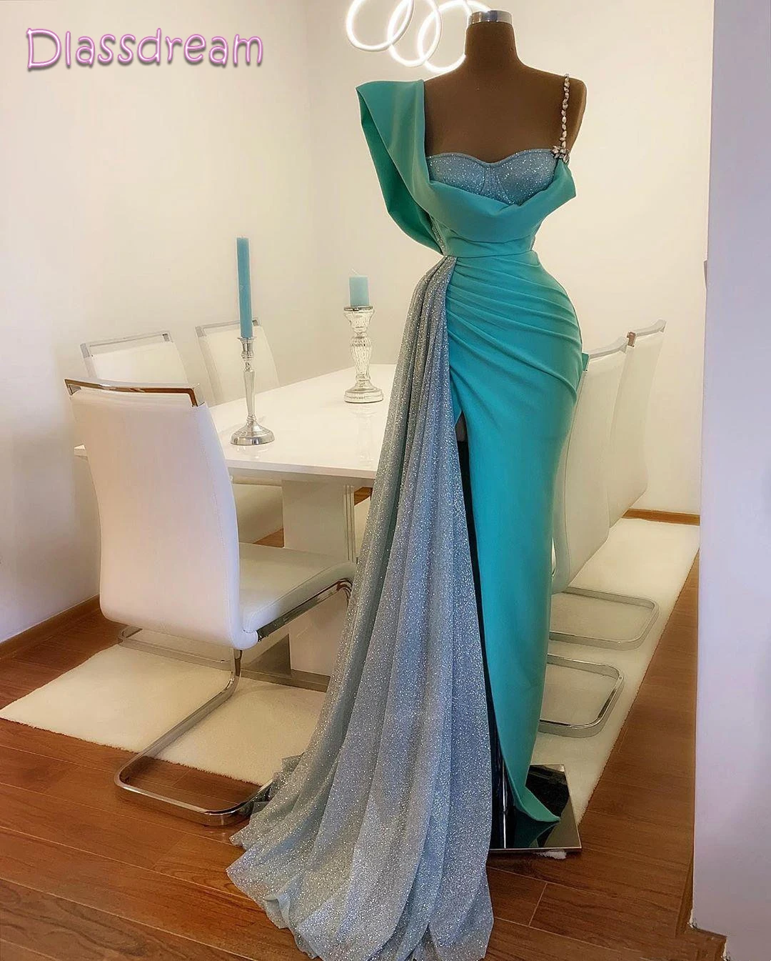 One Shoulder Mermaid Evening Dress Sweetheart Robes De Soirée Beaded Side Split Sweep Train Women Party Gown Vestido De Noche plus size evening wear