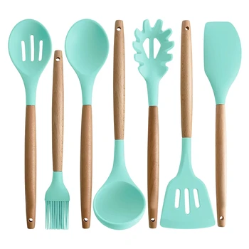 

Kitchen Utensils Silicone Wooden Handle Non-Stick Cookware Heat-Resistant Non-Stick Spatula Spoon Tool Set