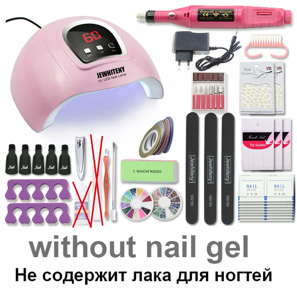 X4 set2 Набор для ногтей маникюрный набор с 80/54/36 Вт УФ лампа для ногтей выбирайте 10 цветов Гель-лак набор, Электрический Фрезер для ногтей, фрезер для маникюра и инструменты для нейл-арта - Цвет: X4 set2