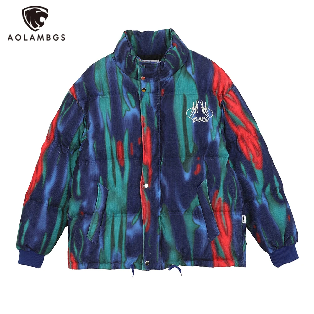 

Aolamegs Hip Hop Hit Color Watercolor Printed Winter Jacket Men Warm Streetwear Harajuku High Street Hipster Thick Parka Jackets