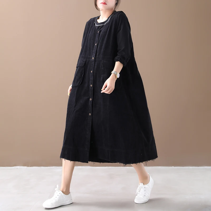 

[EWQ] 2019 Autumn New High Quality Round Collar Sleeveless Single Breasted Vintage Corduroy Vest Femals Clothing Women AH183