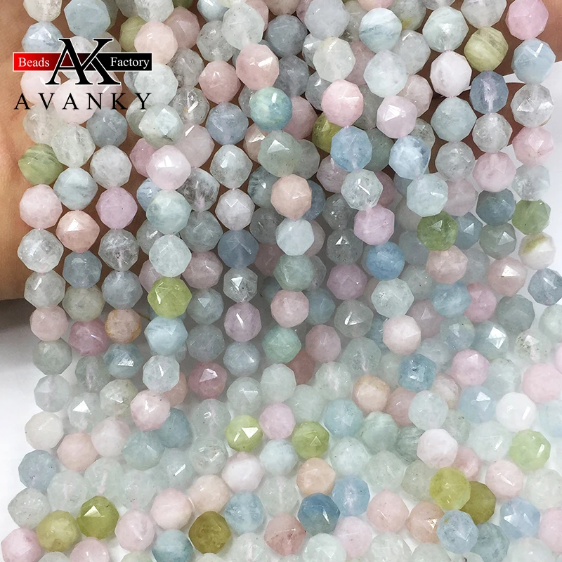 8mm Natural Gem Stone Candy Morganite Beads For Jewelry Making Faceted Round Spacer Beads Diy Bracelets Accessories 15‘’