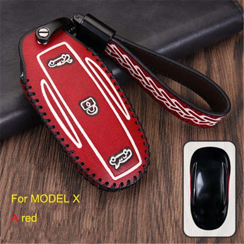 

First Layer Cowhide Retro Key Case for Tesla Model X MODEL S MODEL3 Car Protection Key Cover Shell Buckle Decoration Supplies