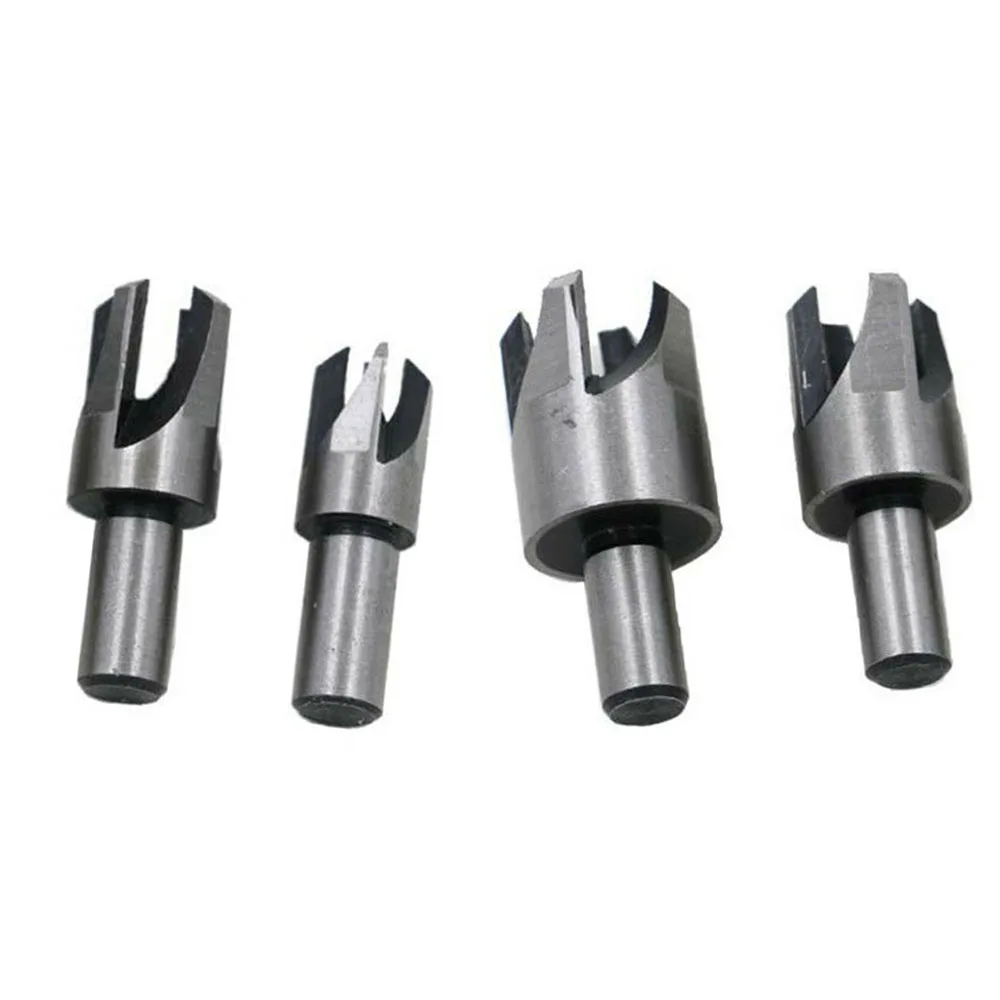 4pcs WOOD PLUG HOLE CUTTER DOWEL MAKER CUTTING TOOLS SHANK DRILL BITS KIT