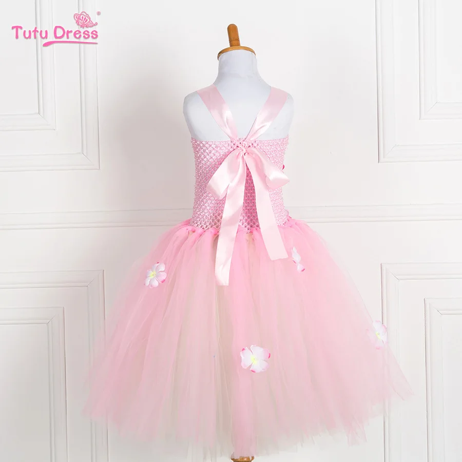 Детское платье газовое платье принцессы с цветочной сказкой розовое свадебное платье с цветочным узором нарядное платье для девочек