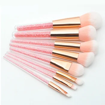 

8pcs Powder Blending Multi Use Long Rod Soft Fiber Transparent Makeup Brush Set Crystal Portable Reusable Lightweight Gift