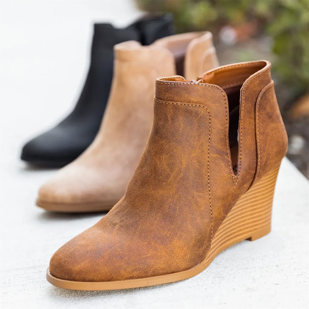 

black brown kakhi Women boots Autumn Wedge Boots Suede Leather Ankle Boots Female Pointed Toe Comfortable Booties 2019 New