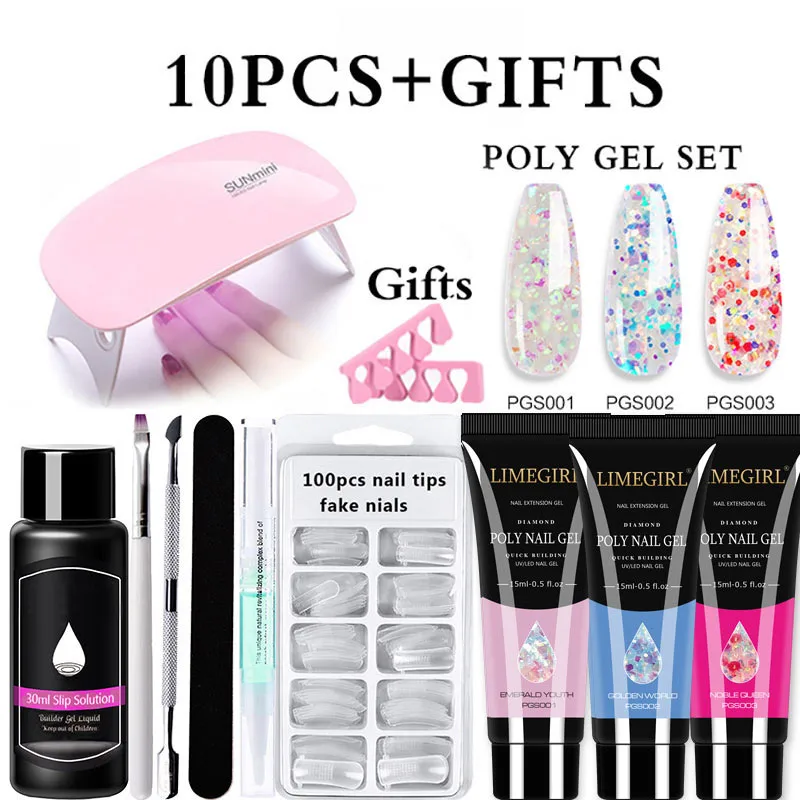 

Nail Gel Set 6W LED Lamp Full Manicure Set Quick Extension Nail Kit Gel Building Polygels Set For Nails Tool Kit Wholesale