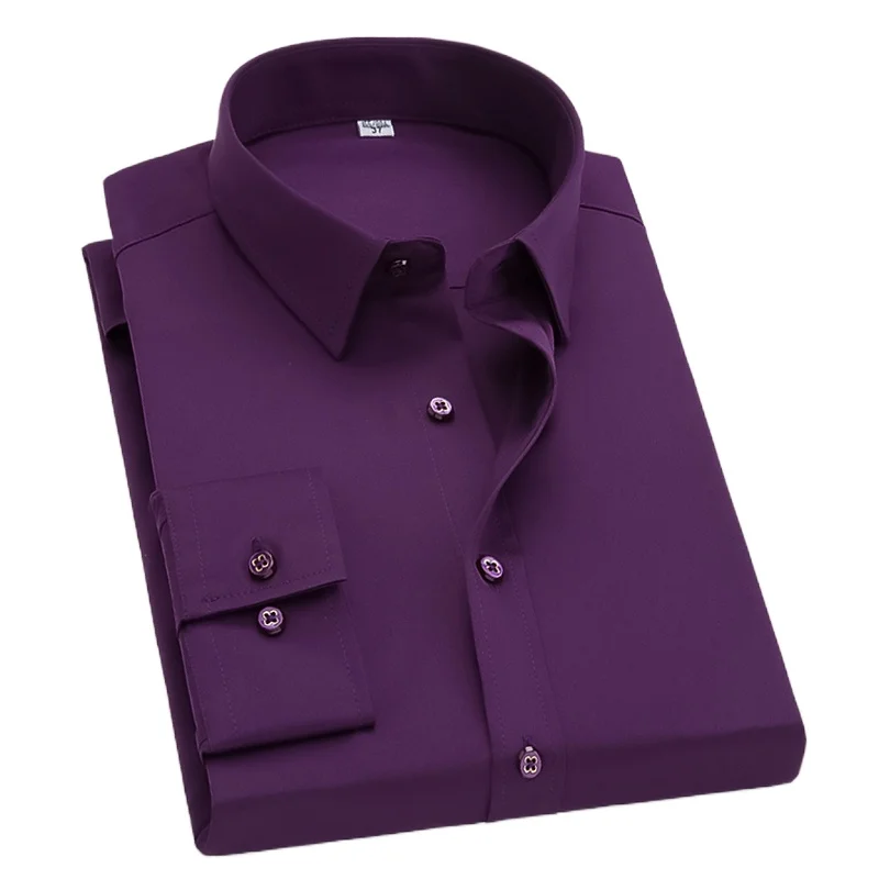 Men's Formal Dress Shirt White Black Blue Long Sleeve Shirts Men Business Slim Fit S-5XL