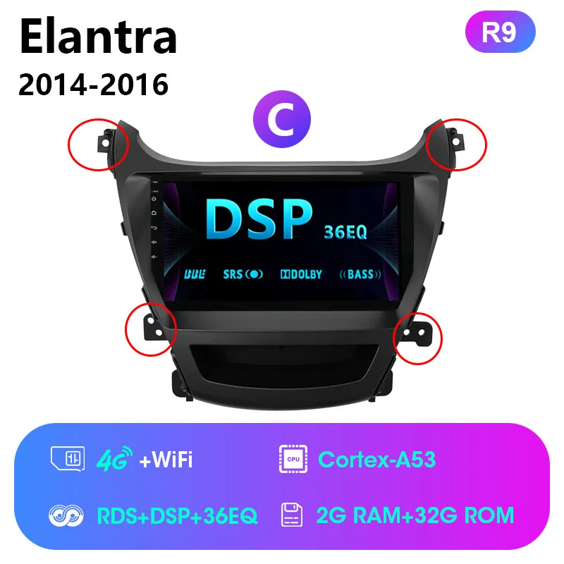 R9-C Vtopek 9 дюймов Android автомобильный радиоприемник для hyundai Elantra 2011- сенсорный экран мультимедийный плеер 4G сеть WiFi RDS DSP 2 din - Цвет: R9-C